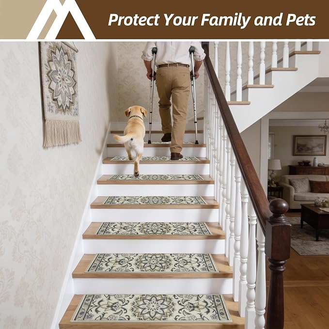 COSY HOMEER Stair Treads for Wooden Steps Non Slip Washable 8" X 30" 15pcs | Self Adhesive,Peel and Stick,Soft Carpet Stair Treads for Kids,Elder,Pet,Residue Free,Reusable Stair Runner,Multi-Surface Use