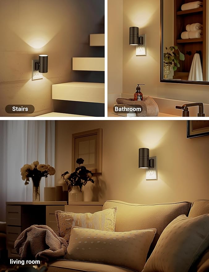 Night Lights Plug into Wall, Dimmable Night Light Plug in, Modern Night Lights with Dusk to Dawn Light Sensor, Soft White 3000K, 0-100LM Adjustable Brightness Nightlight for Hallway Bedroom, 2 Pack