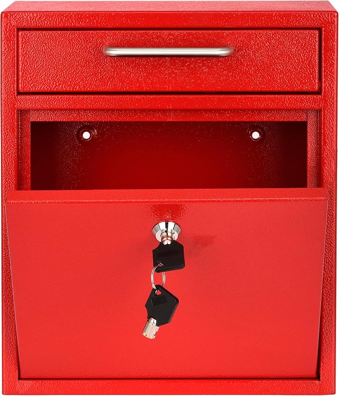 AdirOffice Wall Mount Mailbox - Mailbox with Lock and Keys- Durable Wall Mounted Locking Mailbox and Cash Drop Box for House, Apartments and Bussiness After Hours Deposits