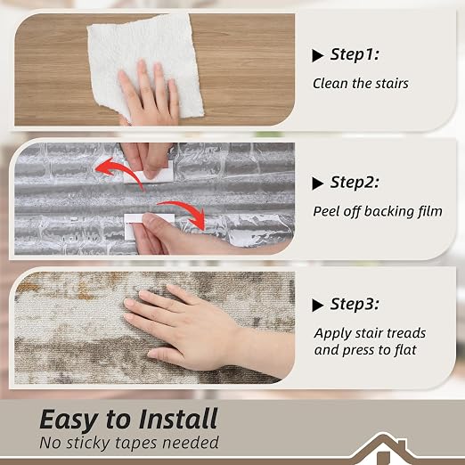 BEQHAUSE Stair Treads for Wooden Steps, 8"X30", 4pcs, Beige/Grey | Non-Slip Machine Washable Carpet Stair Treads, TPE Backing, 100% Polyester, Soft Indoor Stair Runner for Kids Elders and Pets