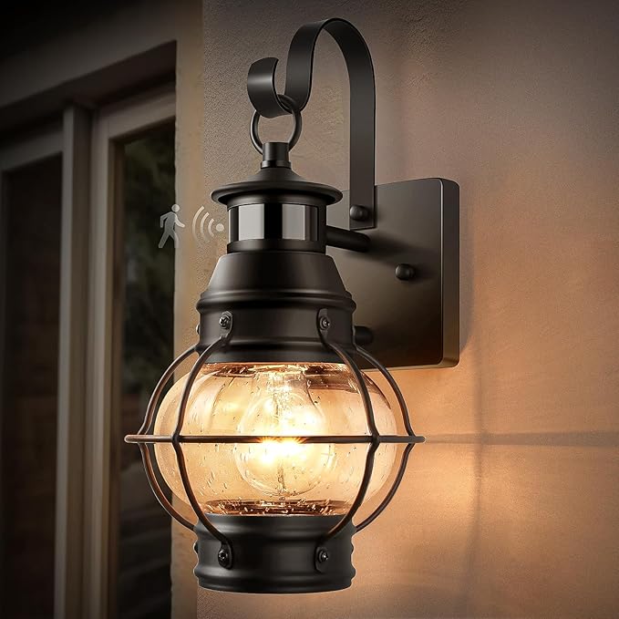 Lamomo Outdoor Wall Light, Motion Sensor Porch Lights Outdoor Wall Light Fixture,Black Dusk to Dawn Exterior Lighting for House Waterproof Anti-Rust Wall Mount Lantern for Outside,Garage(NO Bulb) | Black Dusk to Dawn Exterior Lighting for House,Waterpr...