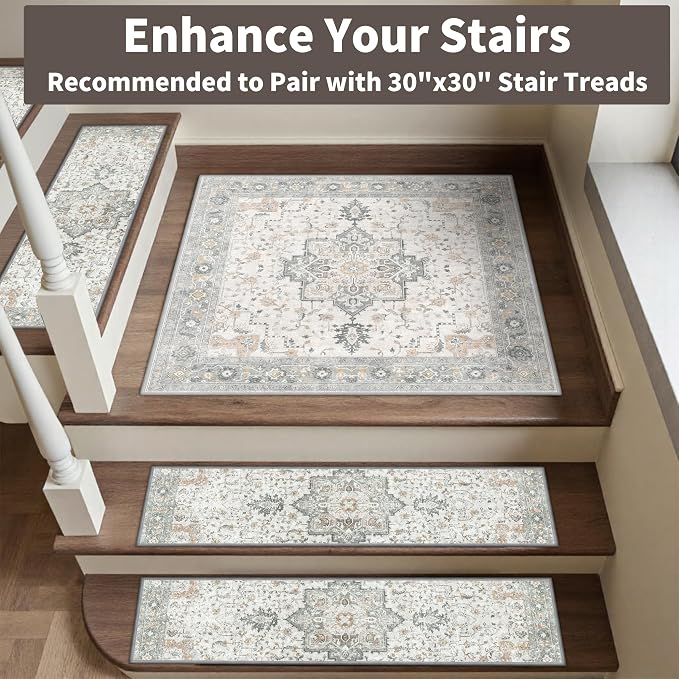 sarben 8"x30" Non Slip Stair Treads for Wooden Steps 13 Pack, Taupe | Peel and Stick Carpet Stair Runner with TPE Adhesive Backing, Carpet for Added Safety, Pet and Senior Friendly