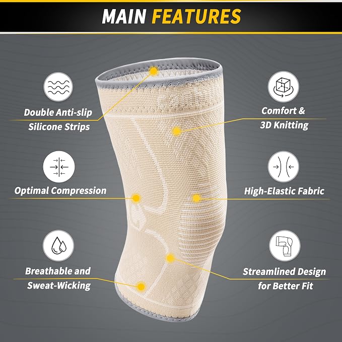 CAMBIVO 2 Pack Knee Brace, Knee Compression Sleeve Support for Men and Women, Knee Pads for Running, Hiking, Meniscus Tear, Arthritis,Joint Pain Relief (Beige,Small)