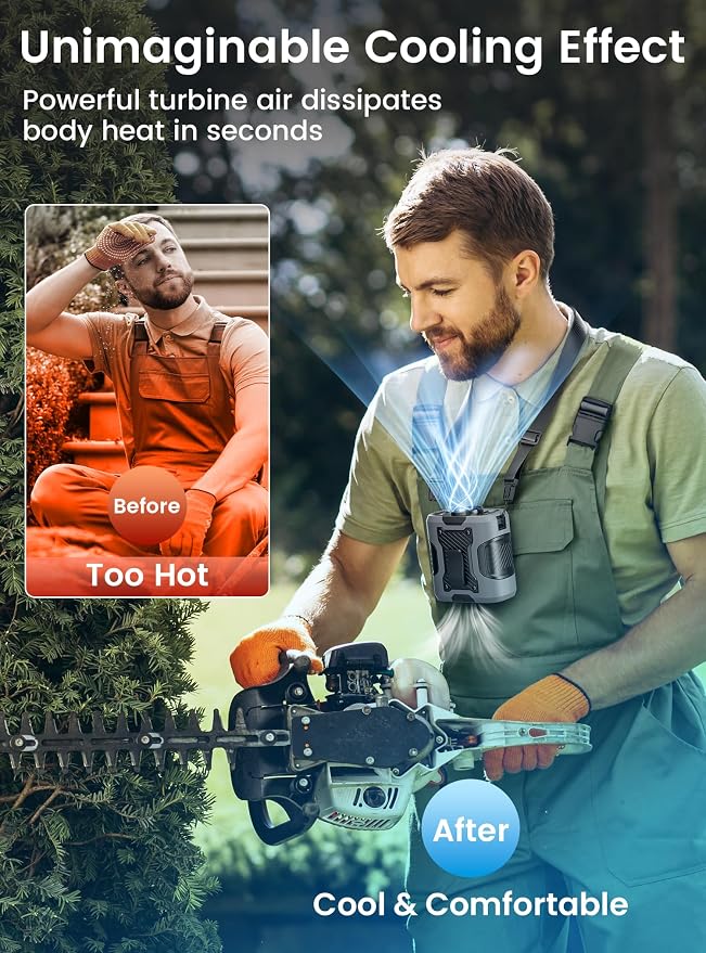 Koonie Waist Clip-on Fan for Shirt, 100 Levels of Speeds, 24H Work Time | Portable Wearable Belt Personal Cooling Fan, Rechargeable Battery, Under-shirt Fan for Outdoor Work, Travel