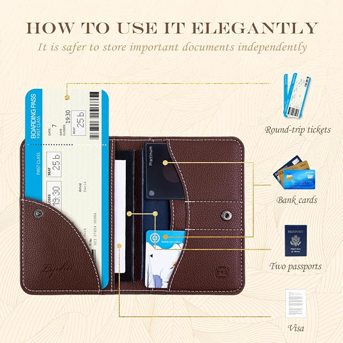 Lychii Passport Holder, RFID Blocking Travel Wallet, Slim Passport Cover | PU Leather Protector Case for Quick TSA Access, Secure Boarding Passes & ID Cards for Men Women, Travel Accessories