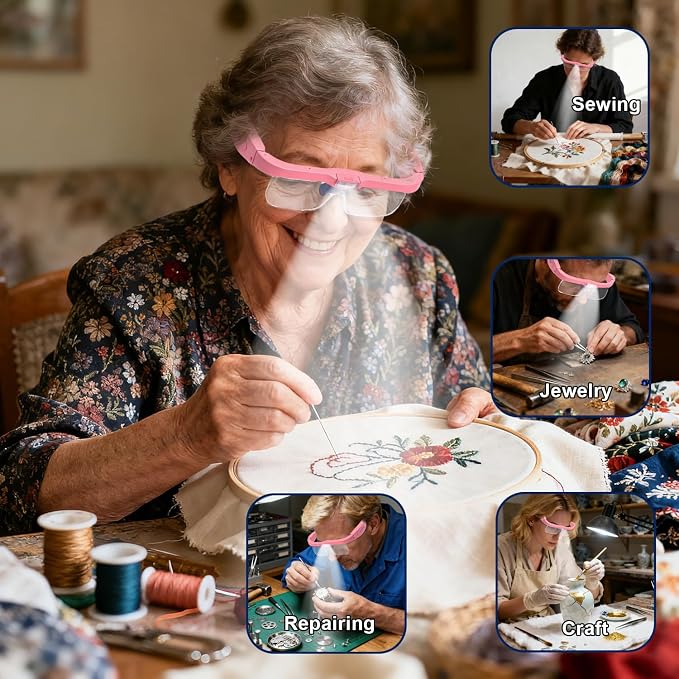 Professional Hands-Free Headset Magnifying Glasses with LED | 5 detachable lenses (0.75X-4.0X), rechargeable design, ideal headband magnifier for close work, jewelry & crafts