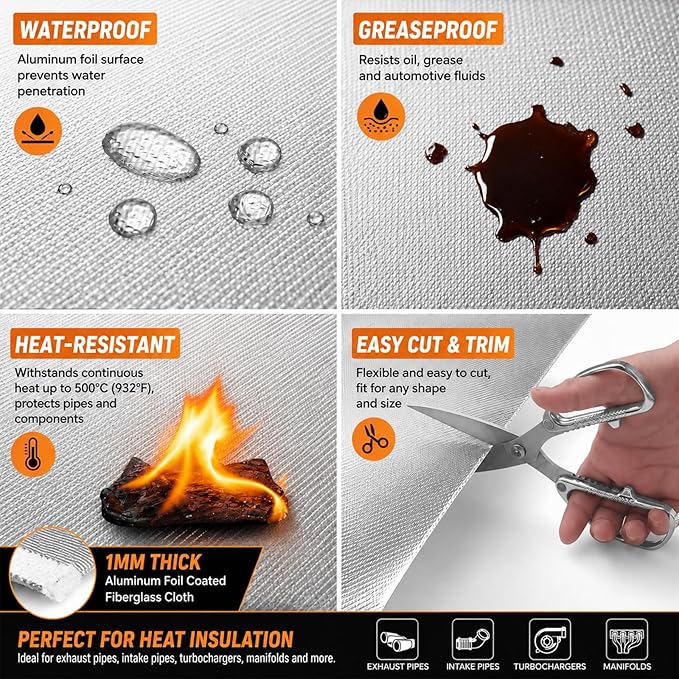 FLASLD Aluminized Heat Shield Thermal Barrier Adhesive Backed Heat Blanket (12'' X 12'')
