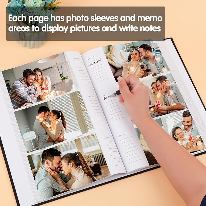 4x6 Photo Album Holds 360 Photos with Writing Space, Leather Cover Picture Book with Front Window for Family Wedding Baby Travel & Graduation Memories, Black