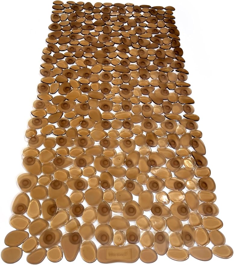 “Pebbles” Non-Slip Bathtub/Shower Mat 27.5”x14” Rectangular, Non-Toxic, Safe, Clean, Machine-Washable, Superior Grip & Drainage, Vinyl, for Smooth Floors ONLY, Transparent Brown