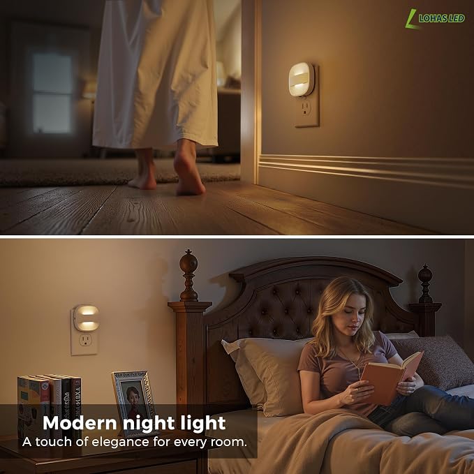 L LOHAS LED Night Lights Plug into Wall, Dimmable Night Light with Dusk to Dawn Sensor, Nightlight for Bathroom Night Light, Hallway, Kitchen, 3000K Soft White, Foldable