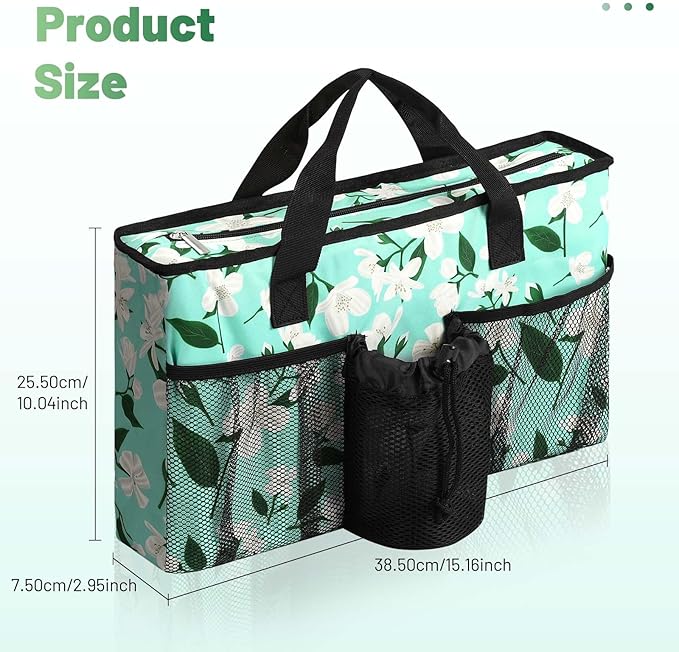 Rhino Valley Walker Bag, Large Capacity Walker Accessories Storage Bag with Multi Pockets & Cup Holder, Walker Basket with 4 pockets for Universal Walkers for Seniors, Green Lily