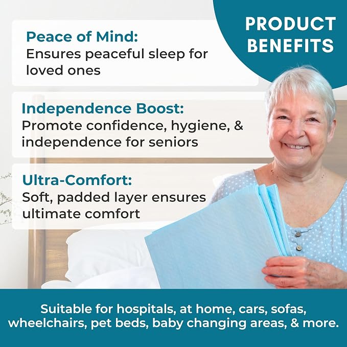 Nurture Heavy Duty Ultra Absorbent Bed Pads Chux Underpads - 24x36, 30 Pack | Waterproof disposable liners for adult incontinence chucks offer hospital grade protection, keeping sheet surfaces dry