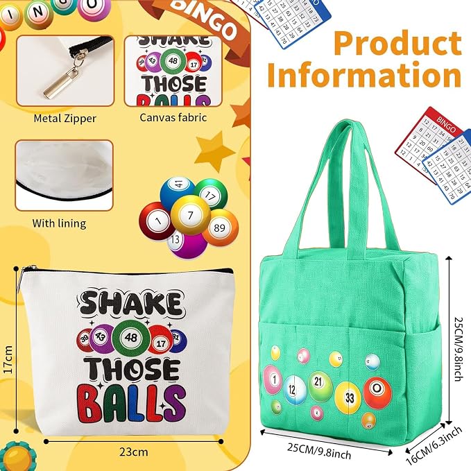 Bingo Bags with Pockets on Clearance, Bingo Bag with Zipper and Polyester Bingo Daubers Makeup Bag, Bingo Bags and Accessories Tote Gifts Game Suitable for Women and Girls (Green)
