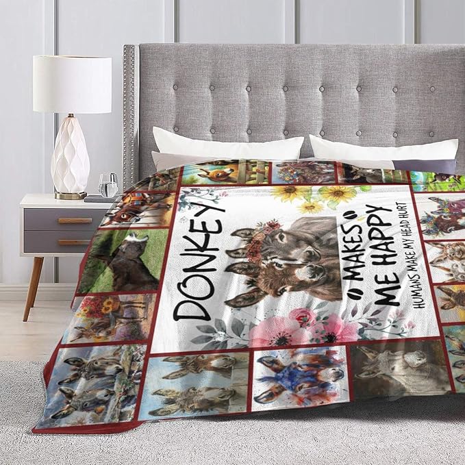 Donkey Blanket Soft Cozy Donkey Plush Throw Blanket Farm Donkey Stuff Decor Warm Lightweight Animal Flannel Fleece Blanket Giftsfor Lover Girls Kids Boys Women Adults Bed Travel 60"x80"