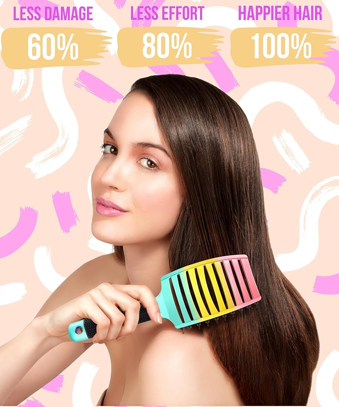 Detangling Brush for Women & Kids, Wet & Dry Hair, All Hair Types | Less pulling & breakage, Boar bristles tame frizz & add shine, Vents for faster blow-drying, Lightweight 4 oz, Non-slip grip