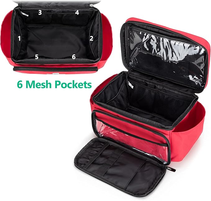 CURMIO Small Medicine Storage Bag, Empty Family First Aid Kits Case, Red | Emergency Medical Supplies for Home Care, Pill Bottle Organizer, Multifunctional Bag for Medical Use, Dormitory, Travel