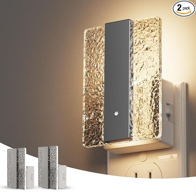 L LOHAS LED Night Lights Plug Into Wall, 2 Pack Night Light with Dusk-to-Dawn Sensor, Dimmable Decorative LED Nightlights, 0-100LM 3000K Adjustable Brightness for Bathroom, Hallway, Bedroom,Stairway