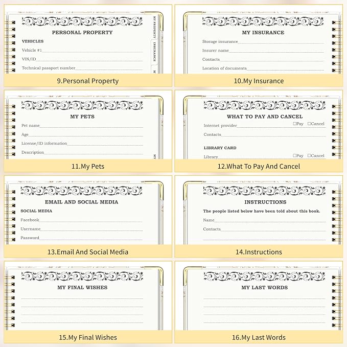 Peace of Mind Planner, Spiral End of Life Planner with Tabs for Senior, Guided Estate Planning Organizer for Final Arrangements & Important Affairs, 7.9"x10.6", Flower