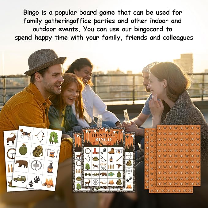Hunting Bingo Game Cards, Hunting Deer Bingo Set for Adults Large Group, Camouflage Deer Themed Fun Games, Camo Party Activities, Icebreaker Games for Family Friends, 10