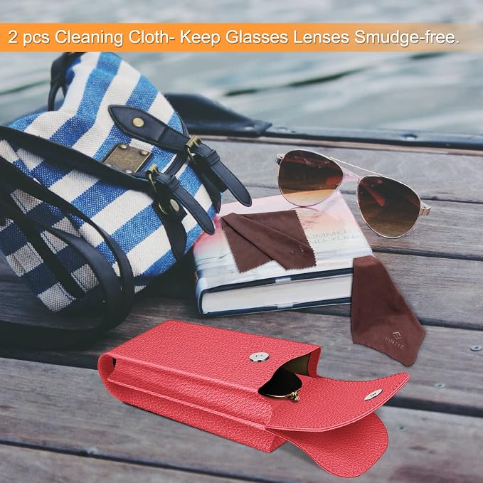 FINTIE Double Glasses Case with Carabiner Hook, Portable Vegan Leather Eyeglass Case Anti-scratch Sunglasses Pouch