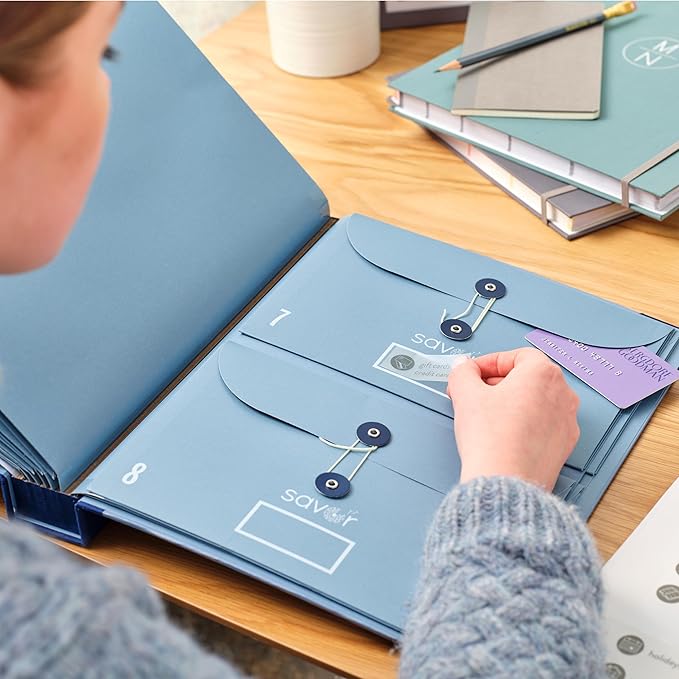 The Folio® Important Document Organizer by Savor | Binder with Guided Labels, Acid-Free File Folder Organizer with 10 Pockets, Document Holder for Home Records, Legal and Medical Papers (Blue) 2 Set