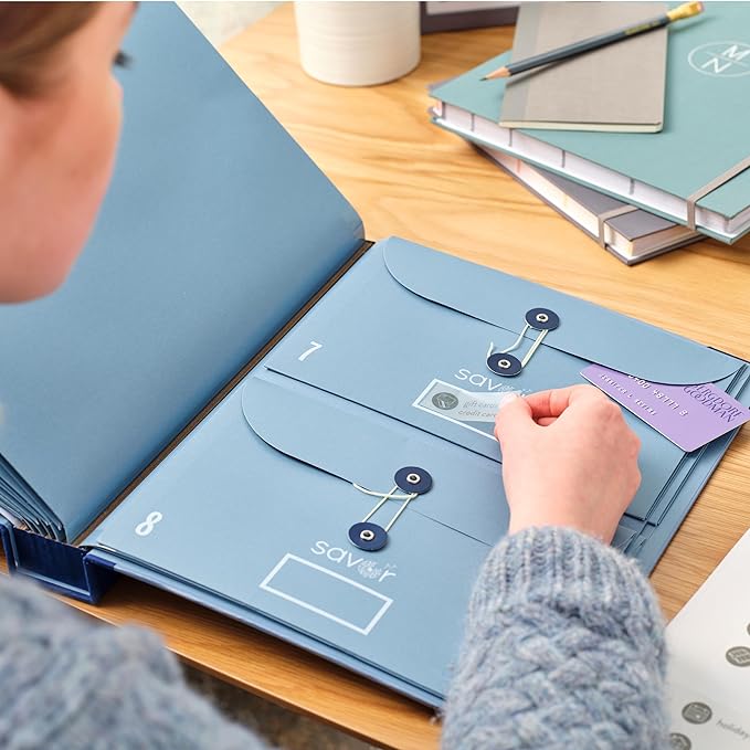 The Folio® Important Document Organizer by Savor | Binder with Guided Labels, Acid-Free File Folder Organizer with 10 Pockets, Document Holder for Home Records, Legal and Medical Papers (Slate/Blue)