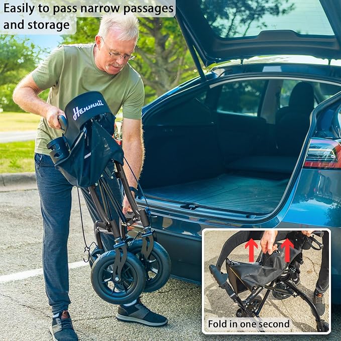 Rollator Walker for Seniors, Lightweight Foldable All Terrain Rolling Walker with seat, Aluminum Walkers with 10 inch Rubber Wheels, Handles and Backrest for Seniors and Adult