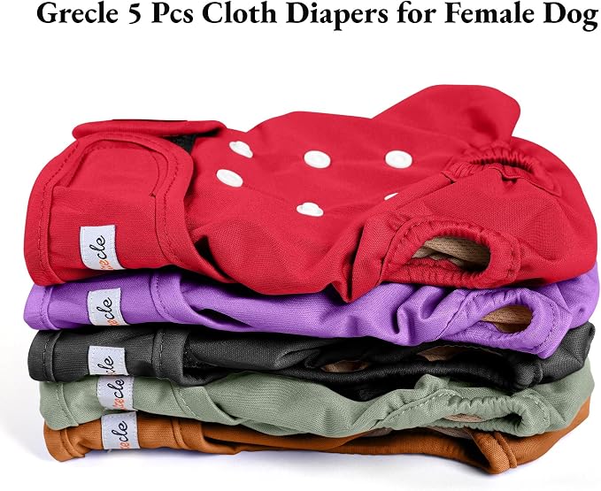 Female Dog Diapers 5Pcs - Premium Reusable Diapers for Doggie in Heat - Highly Absorbent Dog Diapers Female for Pet Incontinence, Red, L