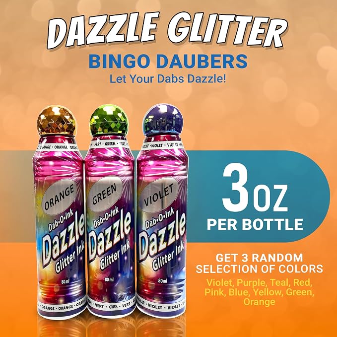 Dab O Ink, Sunsational, Dab O Ink Dazzle and Super Bright Bingo Daubers Bulk 3 oz. 12-Pack - Special Variety Pack of Colors, Styles - Bingo Markers for Adults