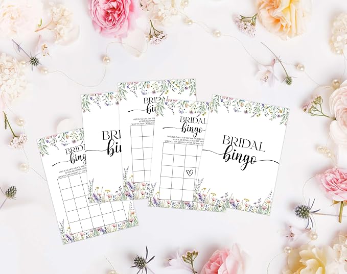 Wildflower Bridal Shower Games, Boho Flowers Bridal Shower Bingo Game with Blank Squares for 30 Guests with Game Cards, Bridal Shower Decor, Wedding Decorations Supplies (30)