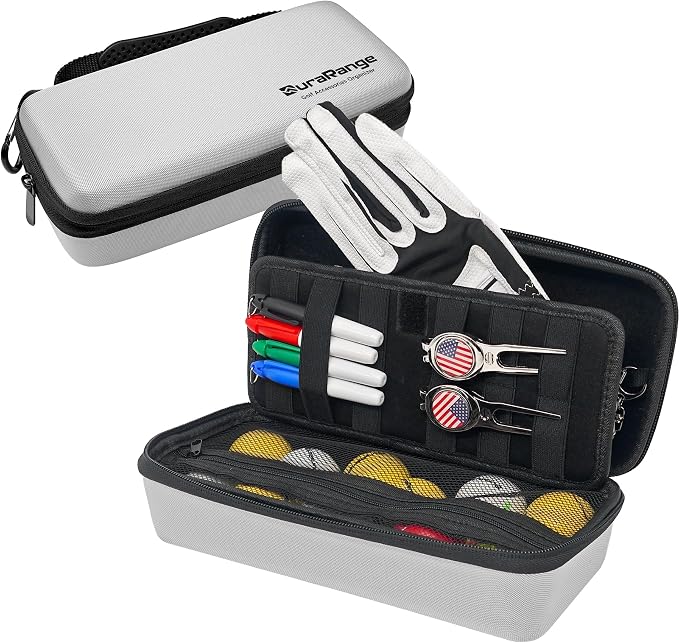 DURARANGE Golf Accessories Organizer Case with Glove Shaper | Organizes gloves, balls, tees, markers and divot tools with elastic loops, mesh pockets and a removable glove shaper.