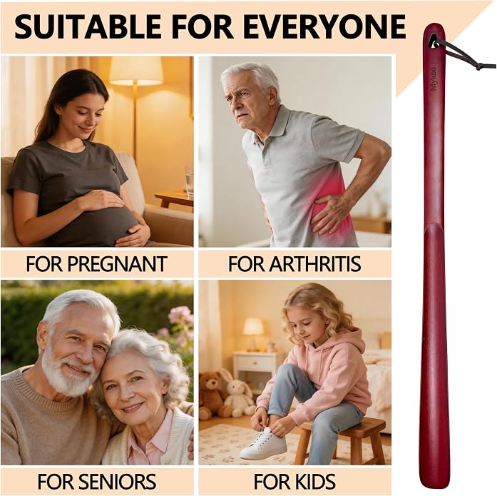 Myluxi Wooden Shoe horn Long Handle for Seniors Men,Women-23.6in Long Handled Shoehorn,Shoe Helper for Home/Travel