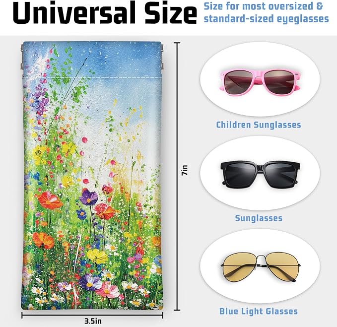 Soft Sunglasses Eyeglass Glasses Case,7x3.5inch Portable PU Leather Squeeze Top Holder Bag Pouch for Women Men