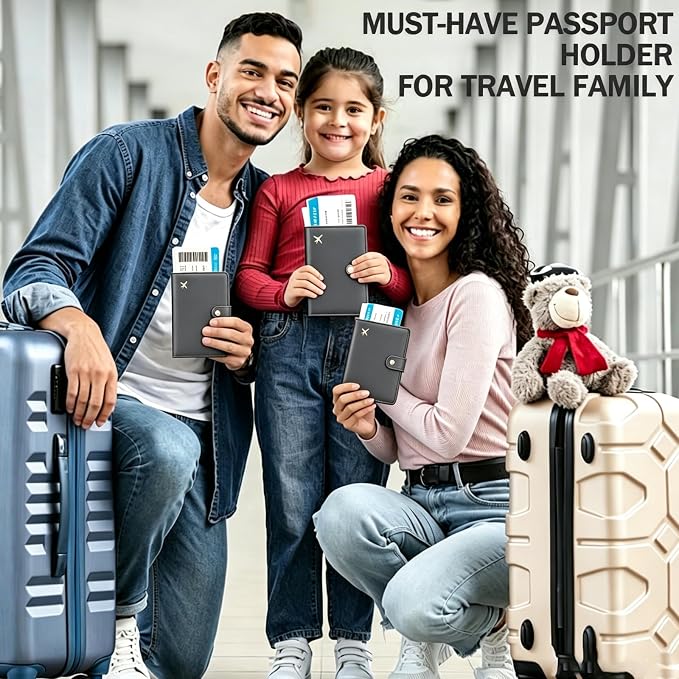 Passport Holder RFID Blocking Travel Wallet, Dark Grey | Passport Cover with Multiple Card Slots, Water-Resistant & Easy-Carry, Must-Have Travel Accessory for Men & Women.