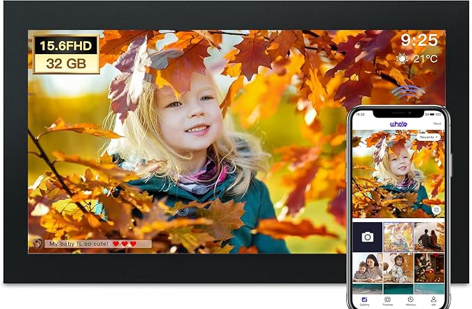 Glusine 15.6Inch Touch Screen Large Digital Picture Frame,1920 * 1080 FHD WiFi Digital Photo Frame with 32GB Storage, Wall Mountable, Auto-Rotate Send Photos and Videos Through The Application
