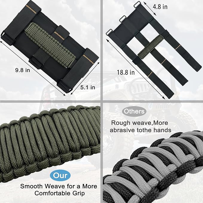 4 Pack Paraocrd Roll Bar Grab Handles for Jeep Wrangler Accessories | CJ YJ TJ JK JL LJ JLU JKU Sahara Freedom Rubicon, Gladiator JT (1955-2023 Modle), Upgrade Strong Metal Buckle, Non-Deformable