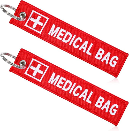 2 Pcs Medical Alert Tag for Bag, Medical Equipment Luggage Tag, Double-Sided ID Tags Keychains, Red Key Tags for Backpack Luggage, Purse