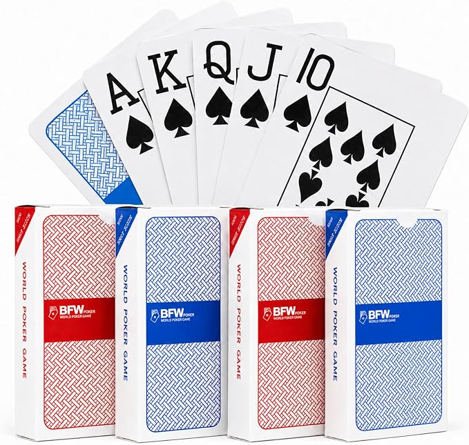 Playing Cards 4Pack,Large Print Playing Cards for Adults, Seniors and Low Vision People,Waterproof Durable Standard Poker Cards for Blackjack, Euchre, Canasta and Family Game Nights