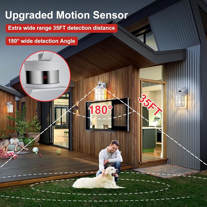 Motion Sensor Porch Light Dusk to Dawn Outdoor Wall Light | Exterior Lighting Fixtures Modern Outside Wall Mount Coach Lamp for House Garage Patio Front Door(White)