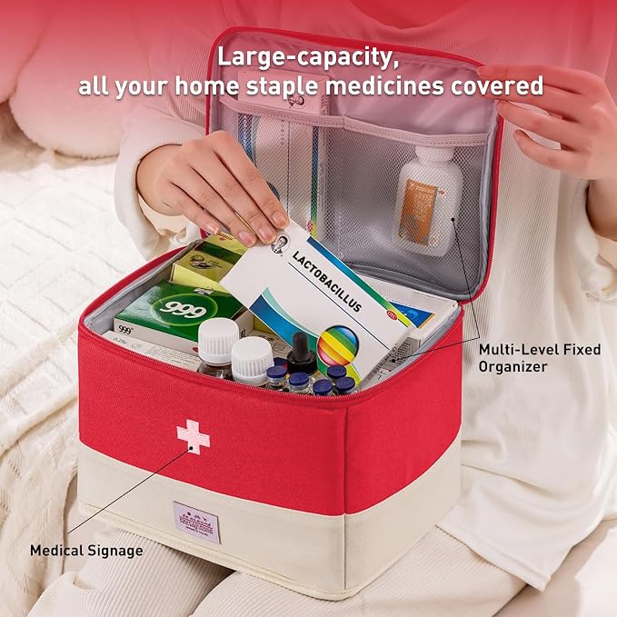 Medication Organizer Storage Bag,Large Capacity Portable Pill Bottle Organizer with Hand, Empty First Aid Kit for Home and Travel