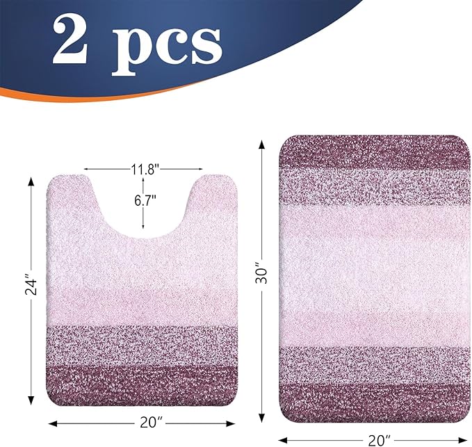 OLANLY Bathroom Rug Set 2 Piece, Soft Absorbent Microfiber Bath Mats and U-Shaped Contour Toilet Rug, Non-Slip, Machine Wash Dry, Plush Shaggy Bath Mats for Bathroom (30"x20"+U24 x20, Mauve)