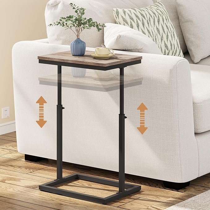 TUTOTAK End Table, Side Table, Tall Couch Table, Sofa Table | for Living Room, Bedroom, Greige TB01BG083P