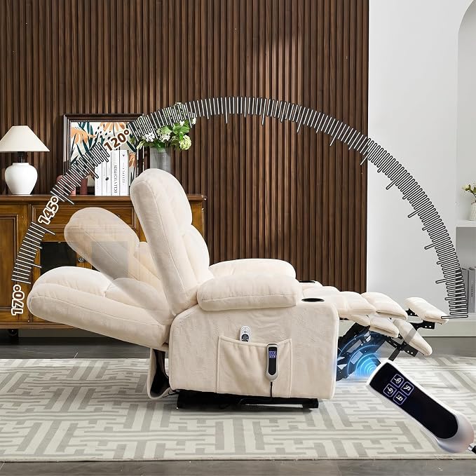 Power Lift Recliner Chair for Elderly with Lumbar Heat and Massage, Electric Lift Chair with Remote and USB Port, Wide Seat Recliner with Cup Holders for Living Room, Bedroom