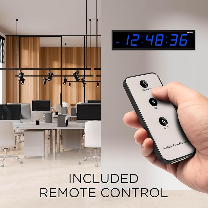 Ivation Oversized Large Digital Wall Clock - Big LED Digital Clock w/Large Display & Durable Aluminum Frame, Shelf or Wall Mount (36 Inch - Blue) 6 Brightness Levels | Time Memory | Remote