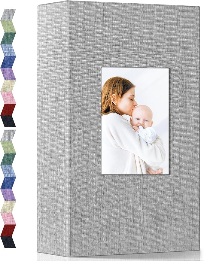 Popotop Photo Album 4x6-300 Photos Linen Cover Photo Books with 300 Horizontal Pockets,Slip-in Picture Albums for Family Wedding Anniversary Baby Vacation Pictures Gray