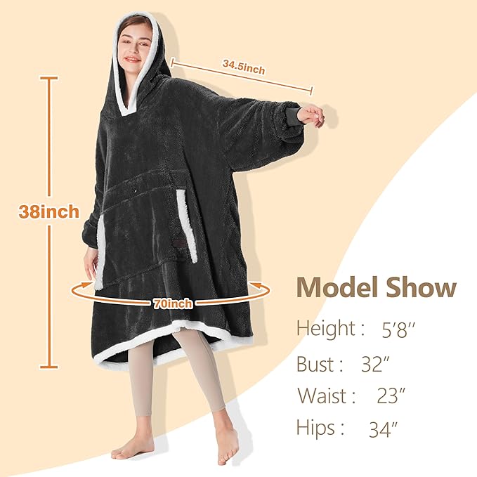 Catalonia Oversized Blanket Hoodie Sweatshirt, Wearable Sherpa Lounging Pullover for Adults Women Men