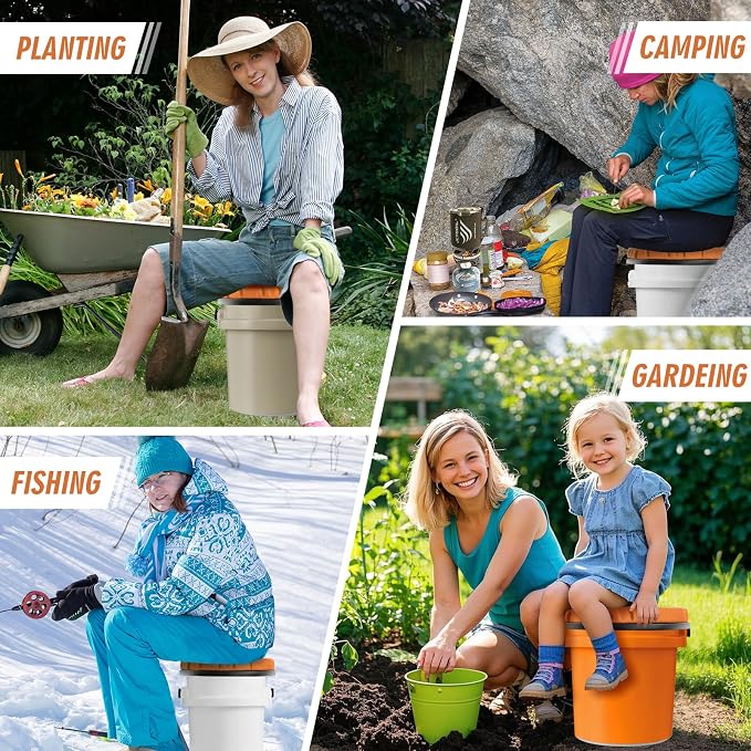 5 Gallon Bucket Seat for Yeti Only, 360 Degree Swivel Load Out Bucket Seat, 5 Gal Foam Cushion Bucket Seats Lid with Padded Top for Hunting Fishing Camping Outdoor