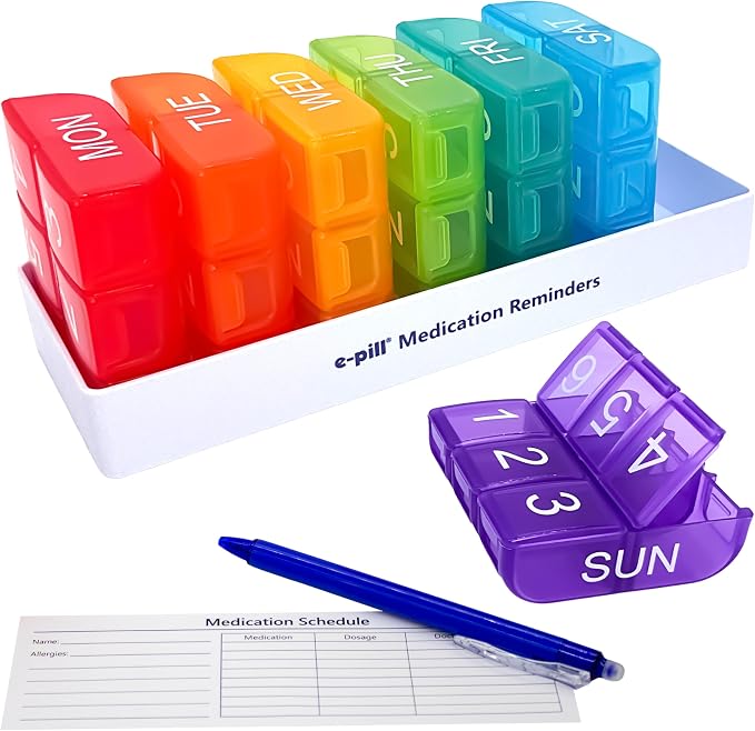 e-Pill 6 Times a Day 7 Day Weekly Pill Organizer – Large Capacity Rainbow Multicolor Pill Box for Vitamins & Medications