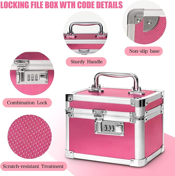 Small Medication Combination Lock Boxes with Code for Personal Items, Medicine Lockbox for Documents - 7.1 x 5.1 x 5.3 Inches Rose
