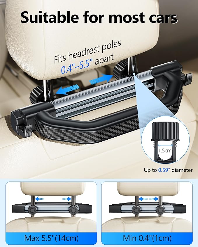 Car Assist Handle for Elderly Pregnant Women Kids - Headrest Mount | Ergonomic Grap Handle, Quality ABS, 2 Storage Hooks, Stable Bolt-Lock System, Broad Compatibility, Easy Installation